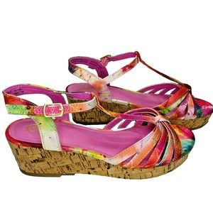 Candies Girls Wedge Sandals  Size 5 Calacymulti Pink Orange Multicolor Strappy